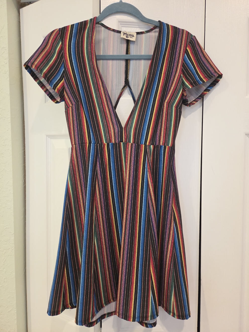 Show Me Your MuMu Rainbow Stripe V-Neck Mini Dress